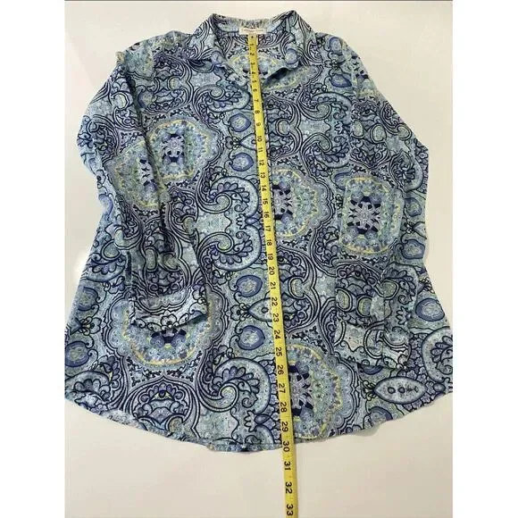 Coldwater Creek Women's Non-Iron Paisley Button Front Long Sleeve Blouse Sz XL - Picture 2 of 8